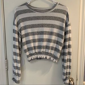 Gray and white striped long sleeve shirt